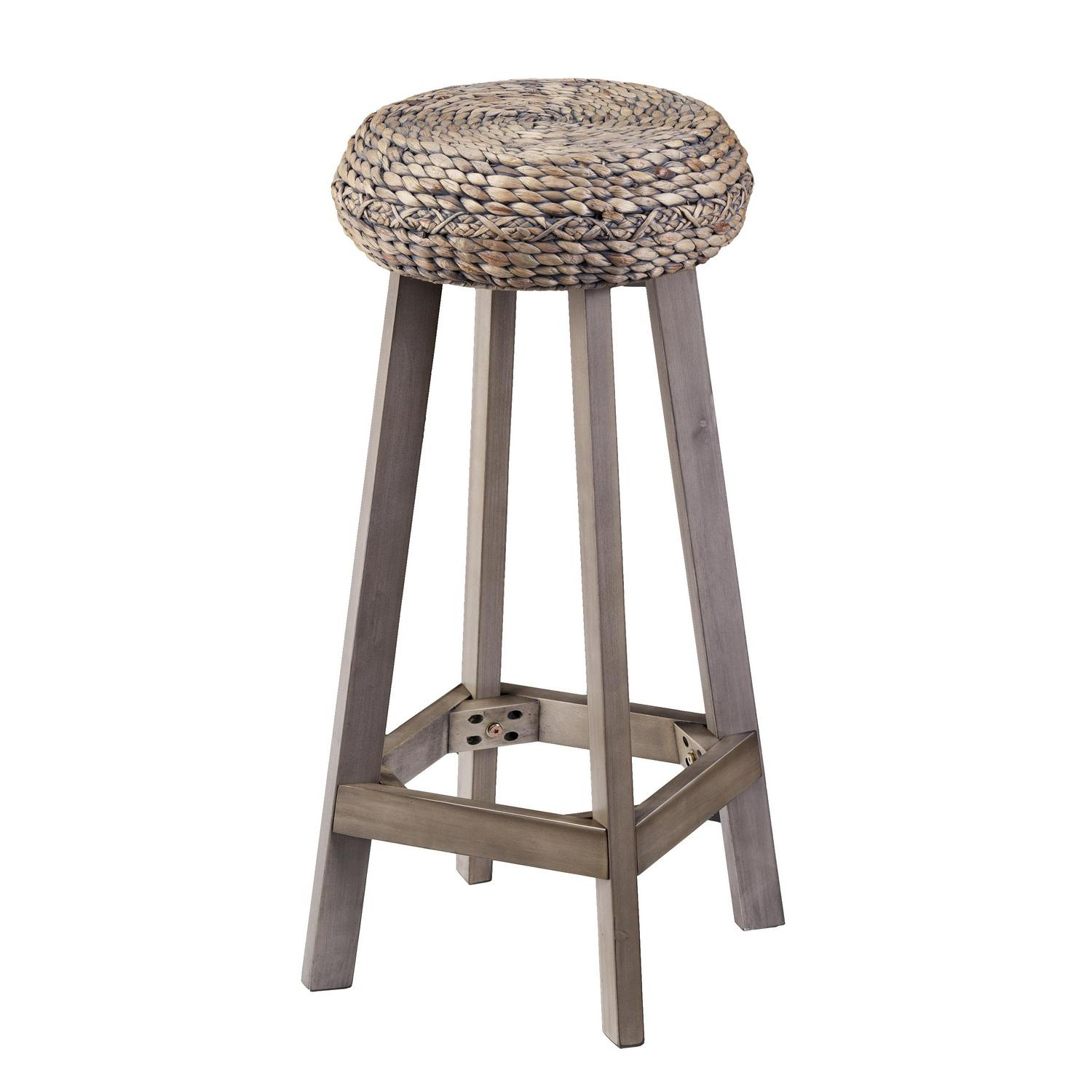 Ralthrone Round Backless Water Hyacinth 30 Bar Stools 2pc Set， Weathered Gray by Birch Harbor