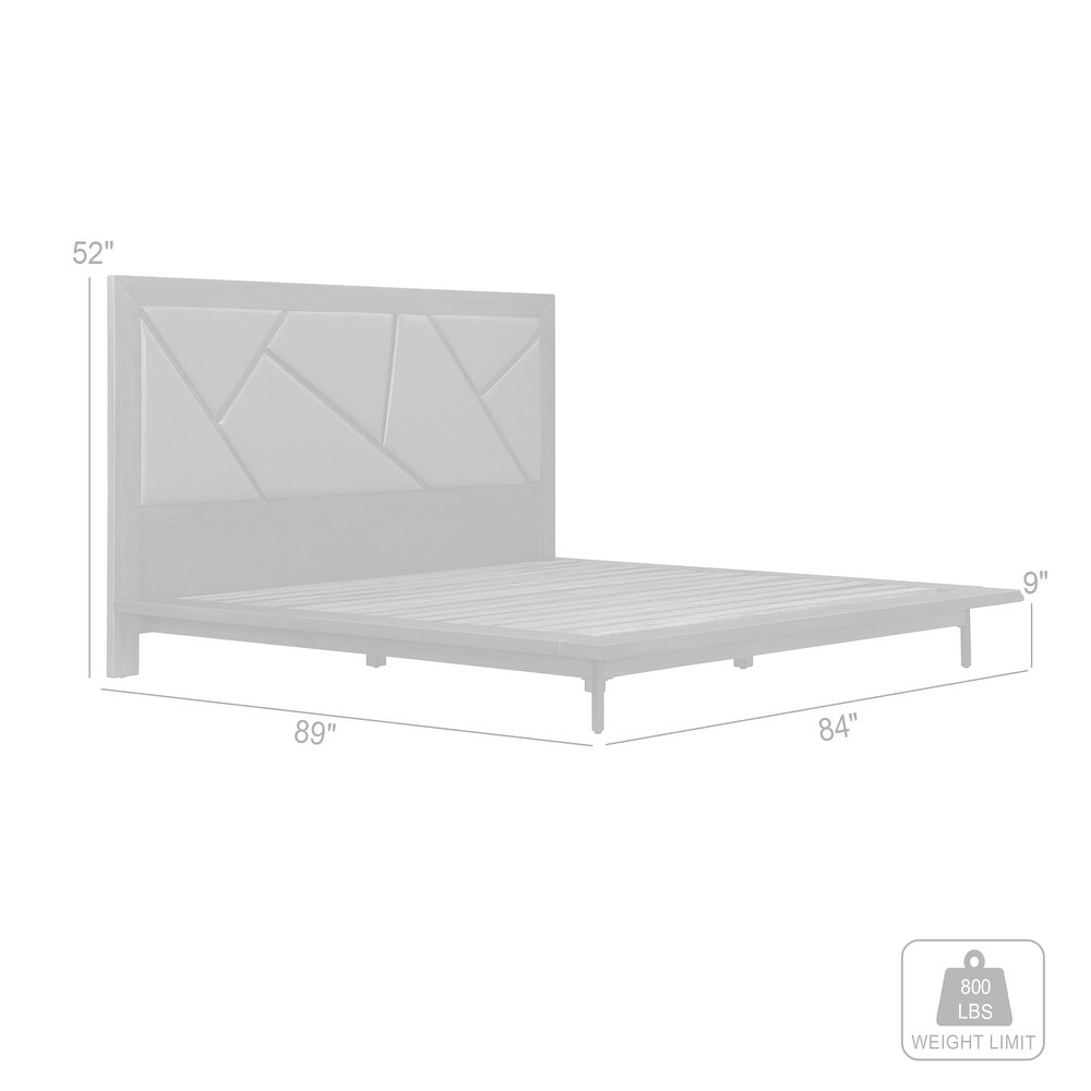 Marquis 3 or 4 Piece Platform Bed Frame Bedroom Set in Oak Wood with Faux Leather Headboard