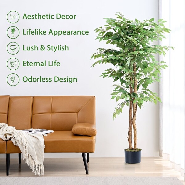 Artificial Ficus Tree with Natural Wood Trunk，Faux Plant for Office Home，Indoor Outdoor Decor，1 Pack