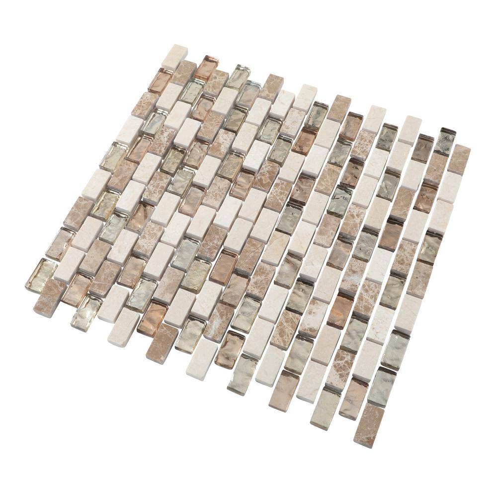 Jeffrey Court Molten 11.875 in. x 11.25 in. Interlocking Cream GlassCream and Emperador Marble Mosaic Tile (.927 sq. ft.Each) 99481