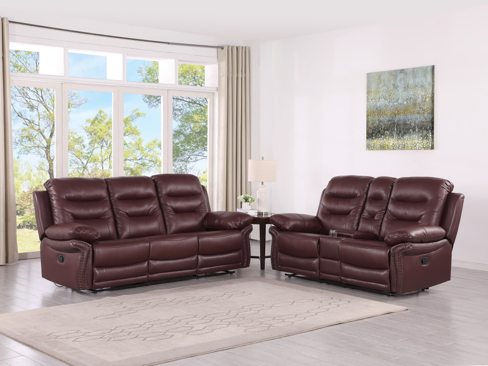 Anders Leather Air Match Recliner Collection  2 Piece With Console   Contemporary   Living Room Furniture Sets   by Luxuriant Furniture  Houzz