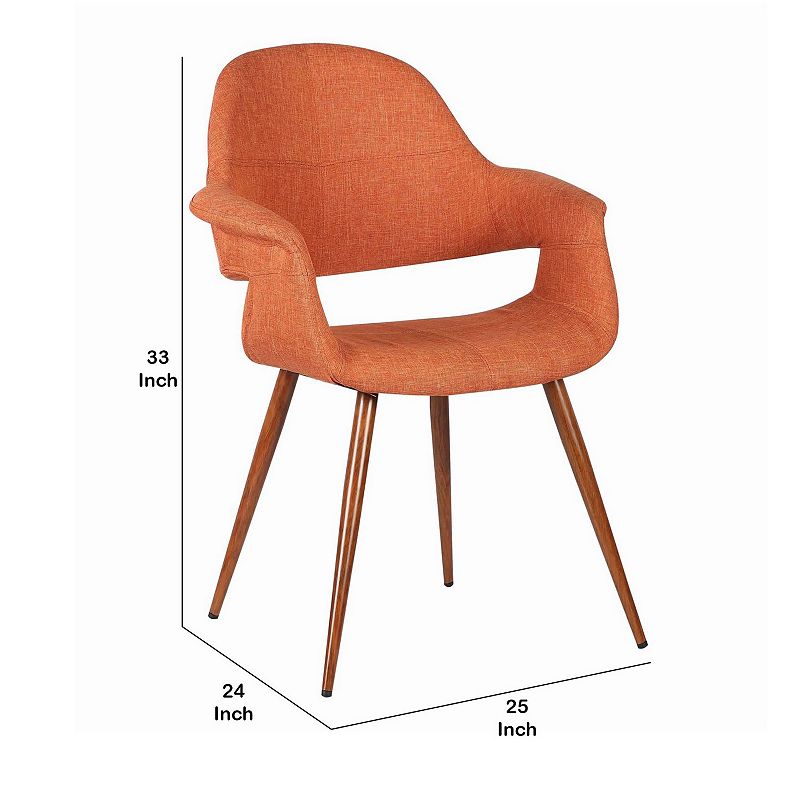 Fabric Mid Century Dining Chair with Round Tapered Legs， Orange and Brown