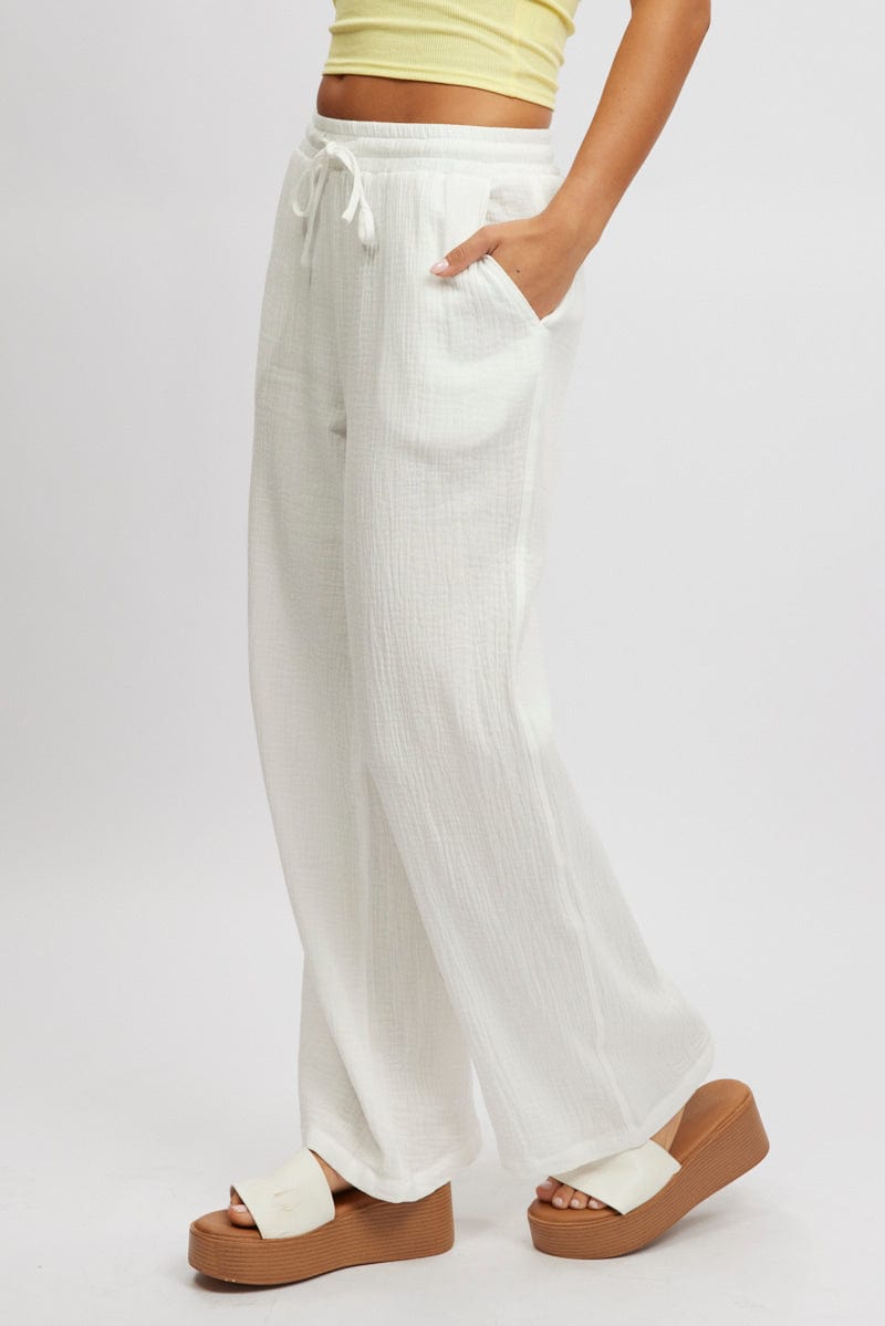 White Wide Leg Pants Elasticated Waist