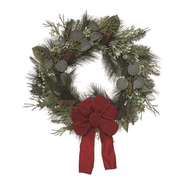 Transpac Artificial 24 In Green Christmas Bow Wreath