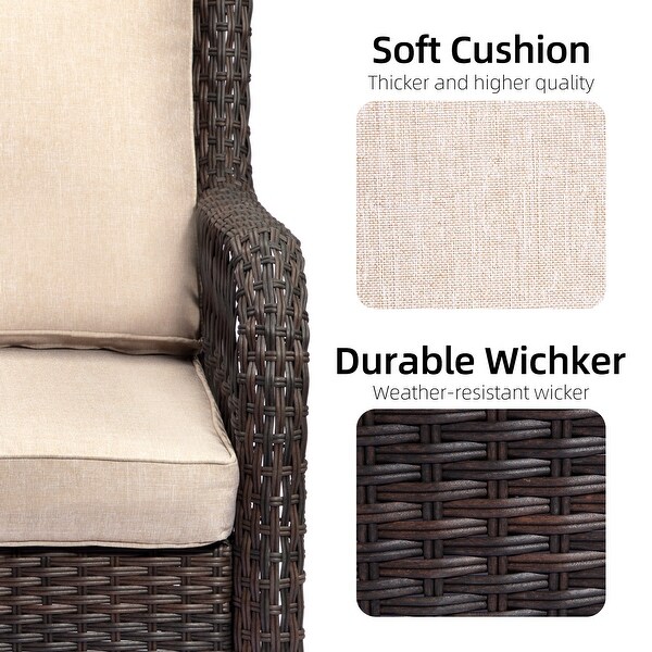 Outdoor Rotatable Wicker Glider Swivel Club Chairs with Cushions for Patio