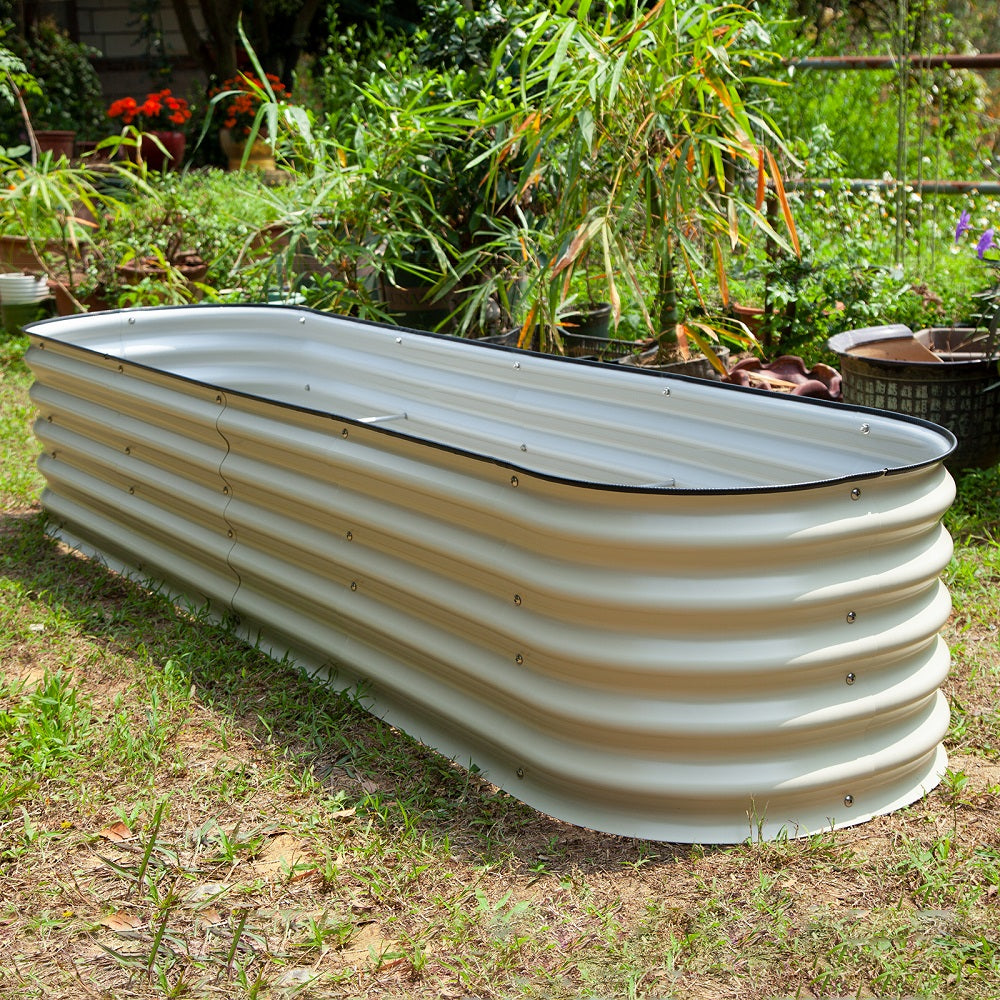 VEGEGA 17" Tall 8'X2' Metal Corrugated Raised Garden Bed Backyard Patio Grow Flowers Planter, White (9in1)