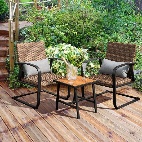 3 Pieces Patio Rattan Conversation Set with Lumbar Pillows - N/A - Overstock - 37797521