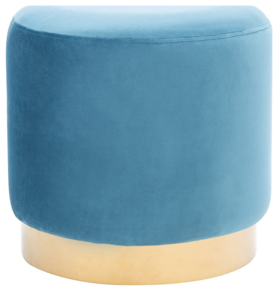 Adden Round Ottoman Denium Blue/ Gold   Contemporary   Footstools And Ottomans   by AED Luxury Home Decor  Houzz