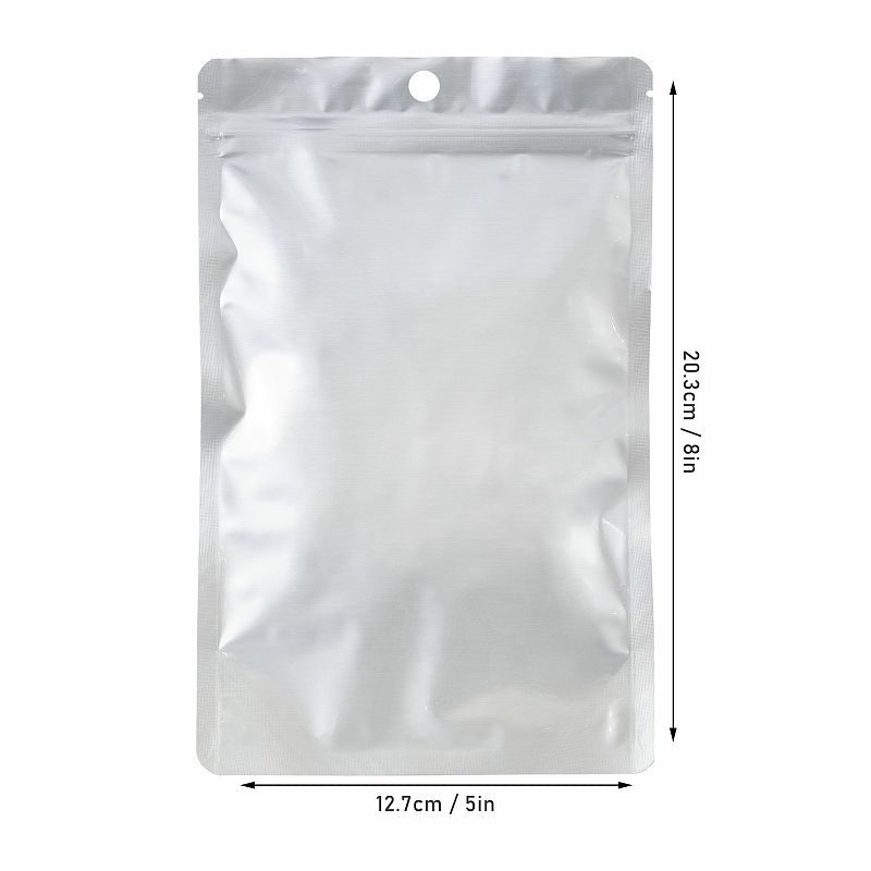 Stand Up Pouches， Resealable Food Storage Bags， Zipper Closure， Multiple sizes with Hang Hole， 100 pcs， 5 x 8