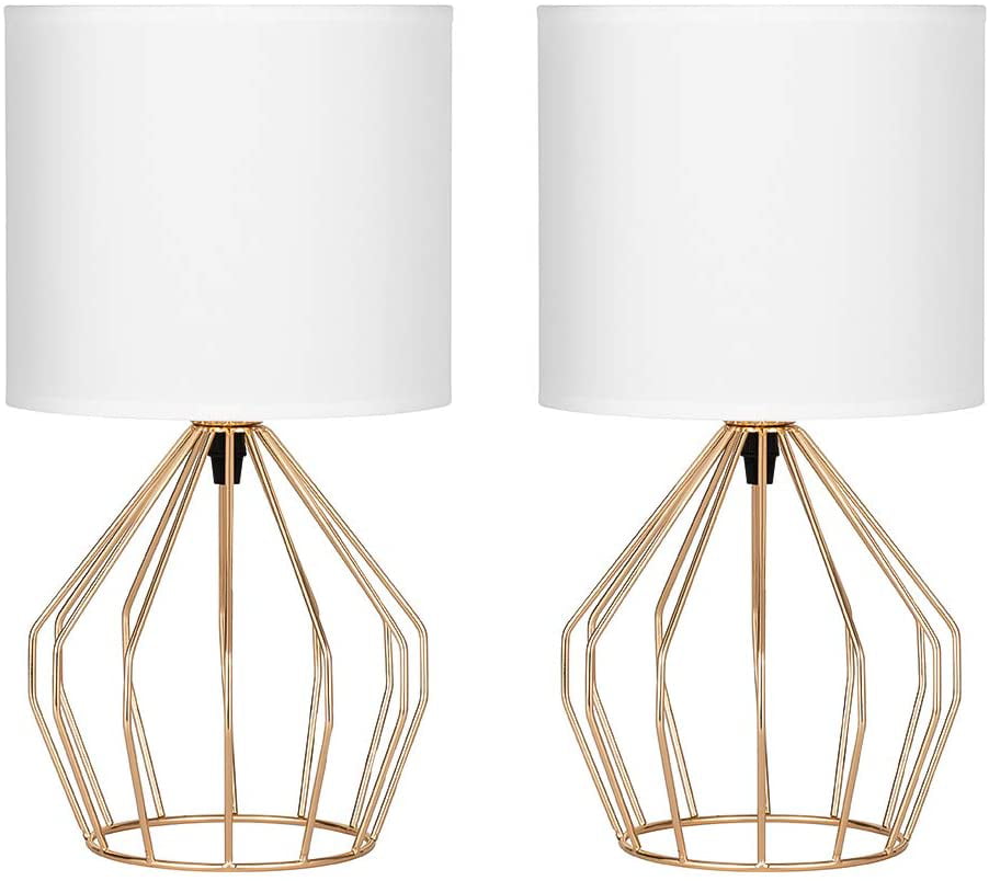 NEX Gold Bedside Table Lamps Modern with Hollow Base Fabric Shade