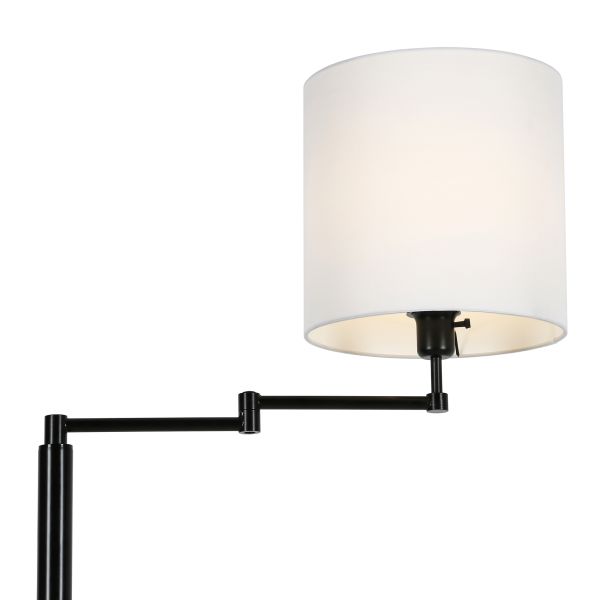 Moby Swing Arm Floor Lamp with Fabric Drum Shade in Blackened Bronze/White