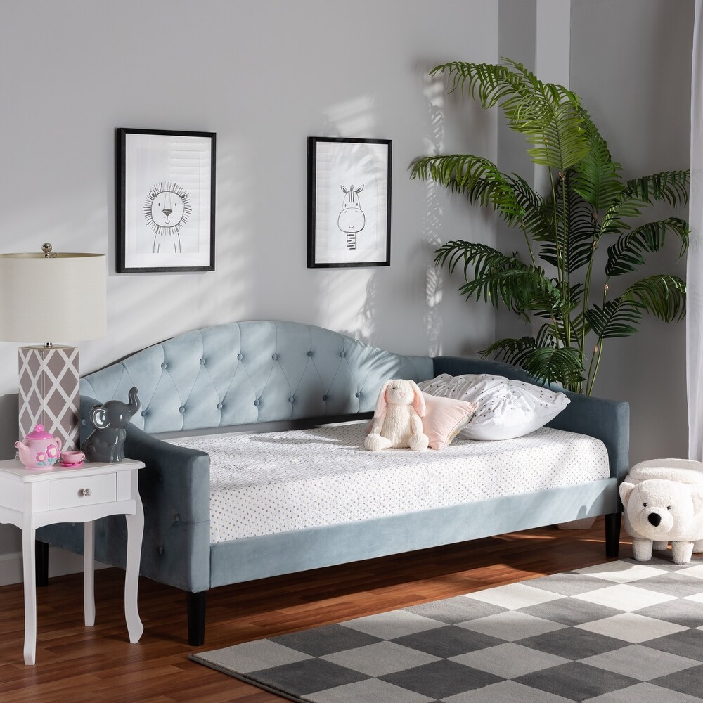 Benjamin Modern Contemporary Light Blue Velvet Upholstered Wood Daybed