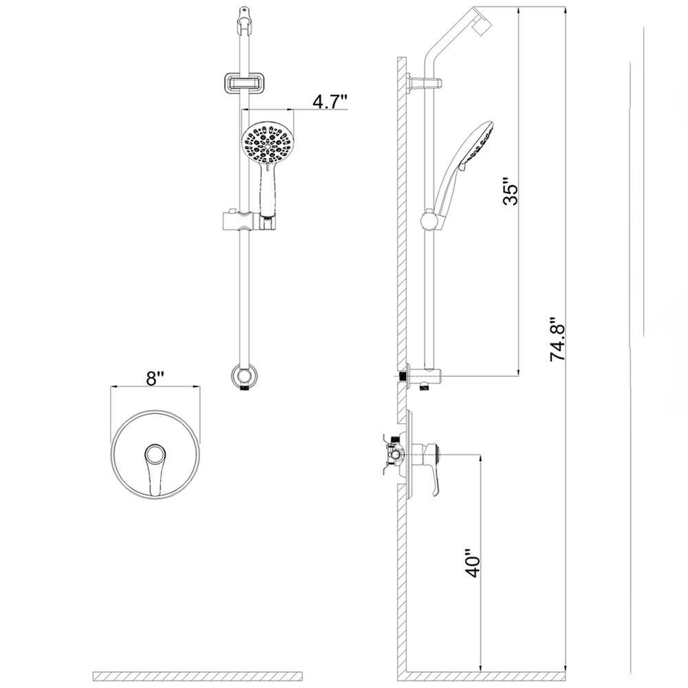 GIVING TREE 6-Spray Patterns 4 in. 1.8 GPM Round Single Wall Mount Adjustable Handheld Shower Head in Matte Black (Valve Included) XLHDFFSH0064