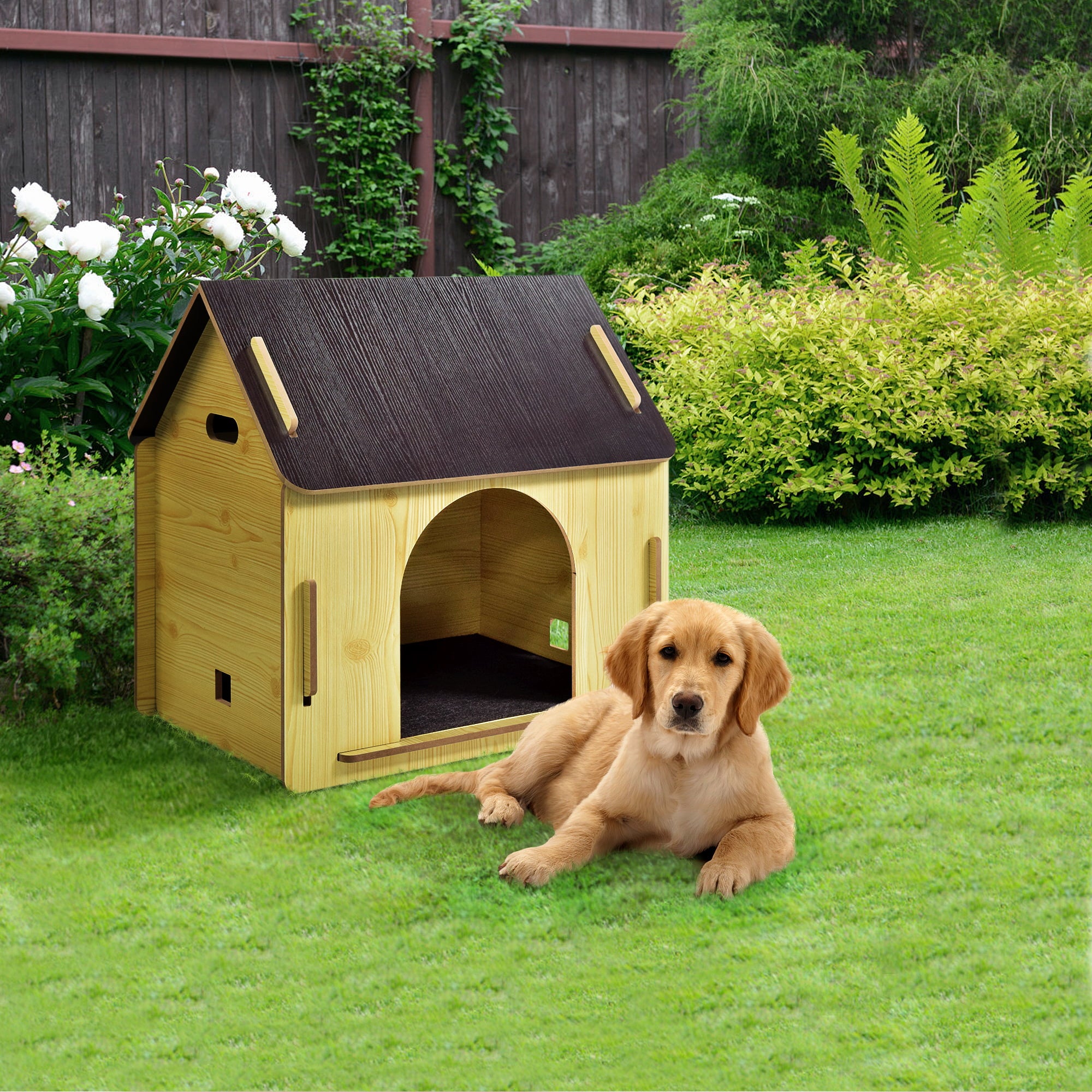 Poloma Wooden Dog House with Roof Dogs Indoor and Outdoor Use for Small Medium Dog Cat