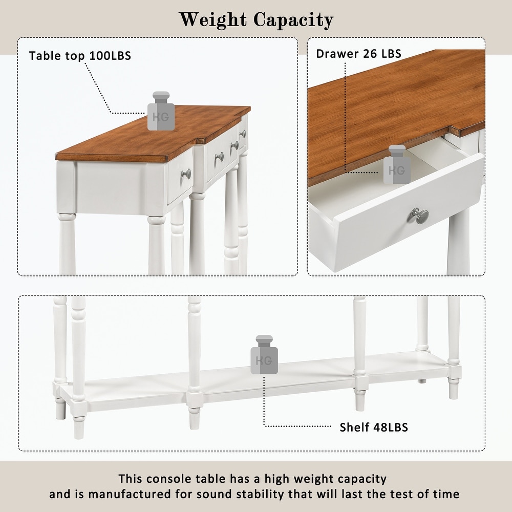 Solid Wood Console Table  with Storage Shelf and Drawer