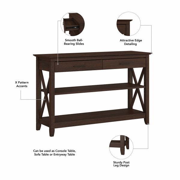 Bush Furniture Key West Entryway Storage Set with Hall Tree， Shoe Bench and Console Table in Bing Cherry