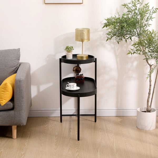 2-Tier Side Table with Storage Sofa Table with Bottom Anti-slip and Tray End Table Modern Living Room Center Table