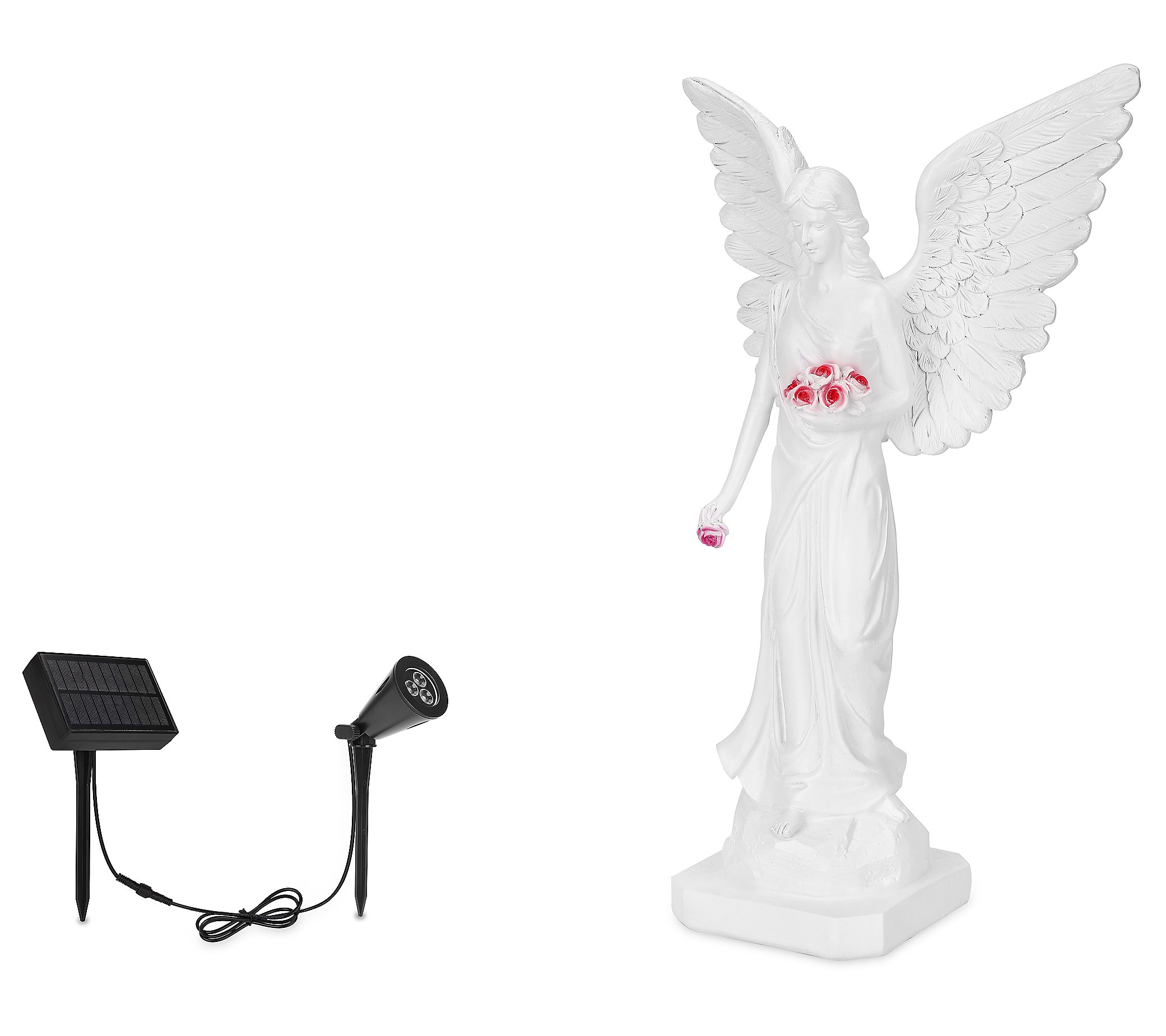 Techko Angel with Open Wings Statue with SolarSpotlight