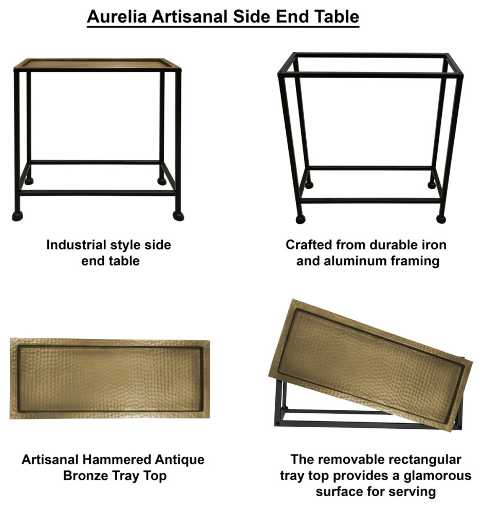 Aurelia 20 Inch Artisanal Side End Table Hammered Tray Top Antique Bronze   Industrial   Side Tables And End Tables   by Dot  ampBo  Houzz