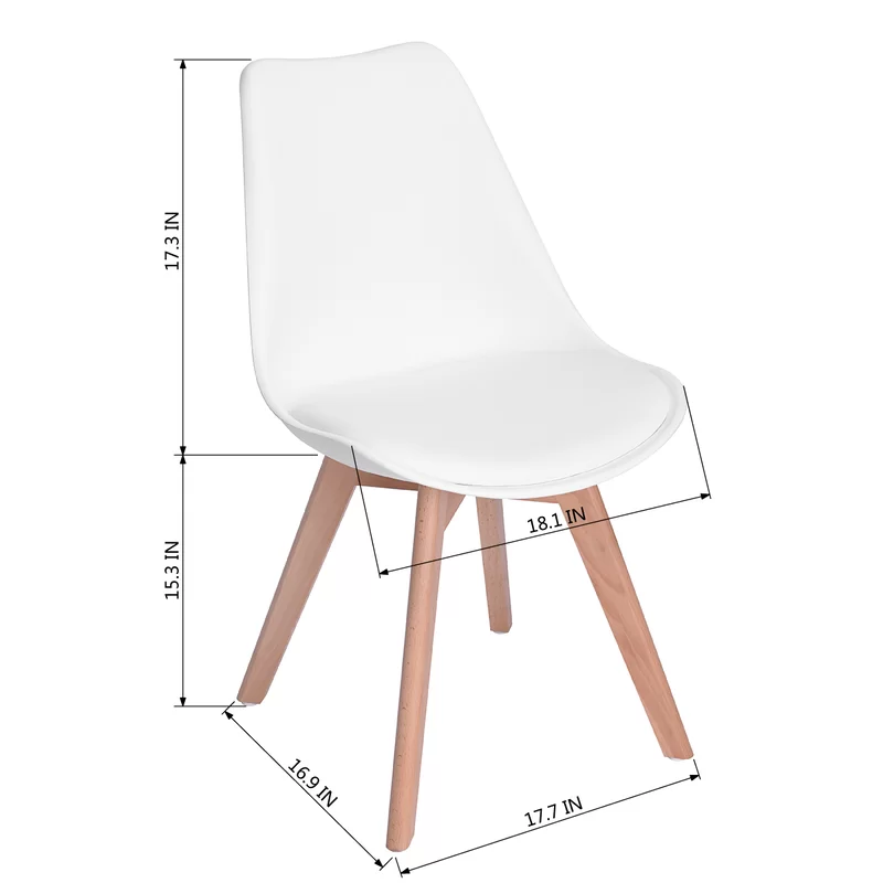 Matcha Chic Set of 4 Dining Chairs Mid-Century Modern Shell PU Seat with Wooden Legs-White