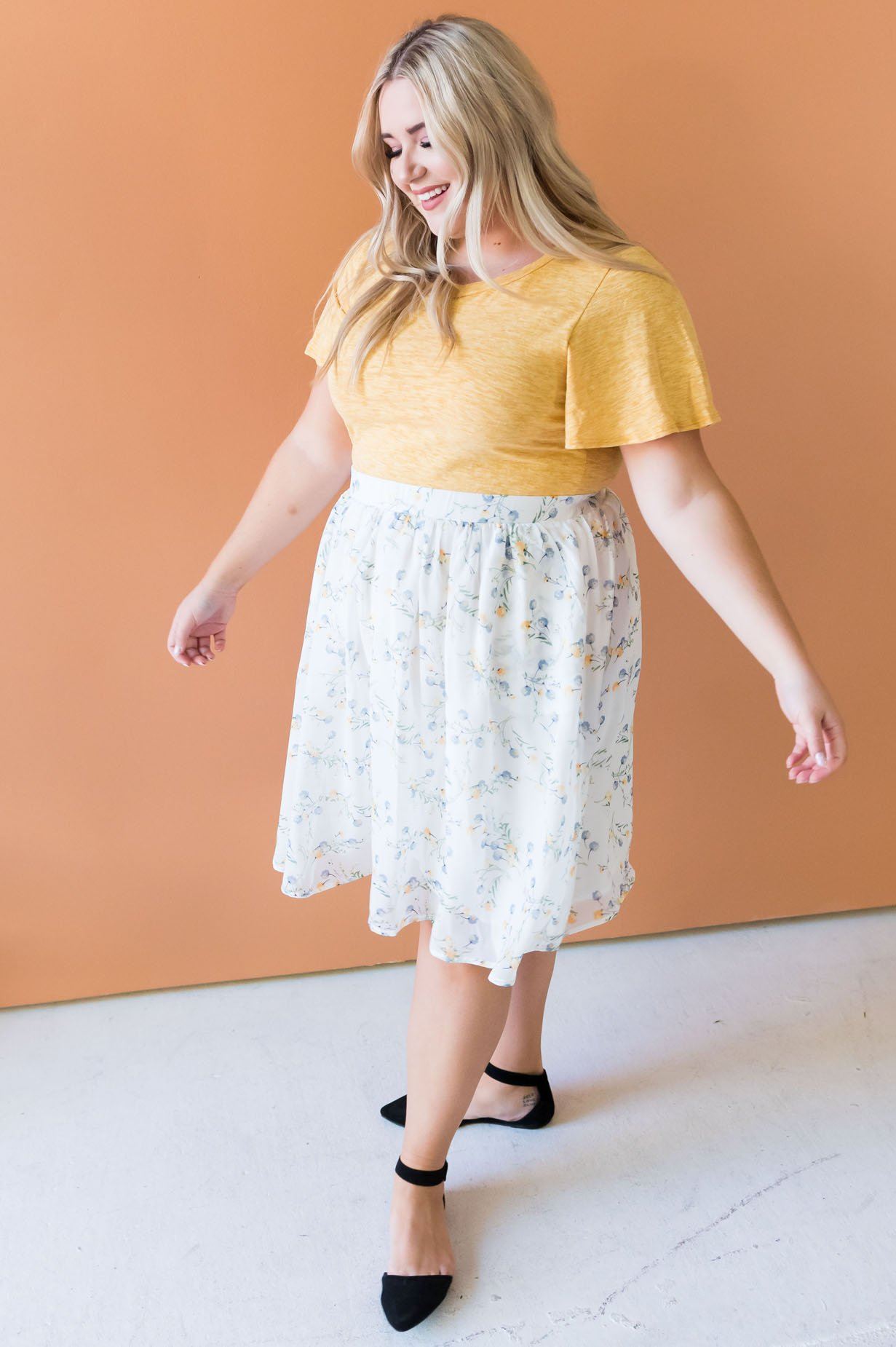 Blue & Yellow Poppy Chiffon Skirt