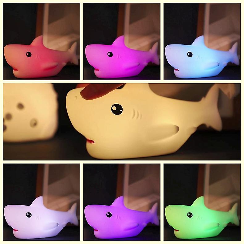 Cute Shark Night Light Kids Room，usb Chargeable 7 Color Changing Led Portable Touch Lamp， For Baby Children Toddler Girl Birthday Gift Decor