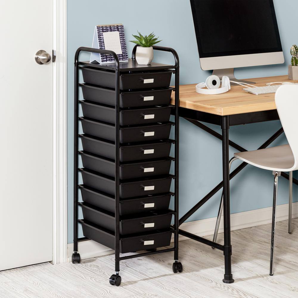 Honey-Can-Do Steel and Plastic Rolling 10-Drawer Cart in Black CRT-08654