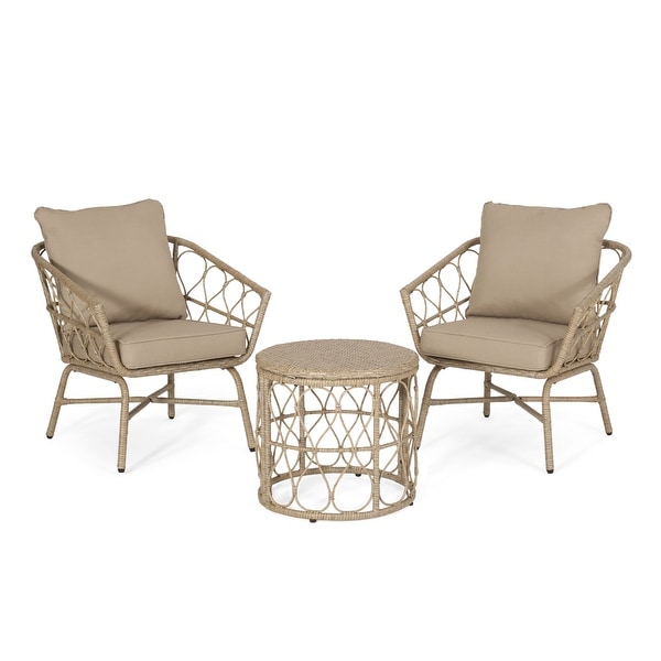 Bruce Outdoor Outdoor Wicker 3 Piece Chat Set with Cushions by Christopher Knight Home