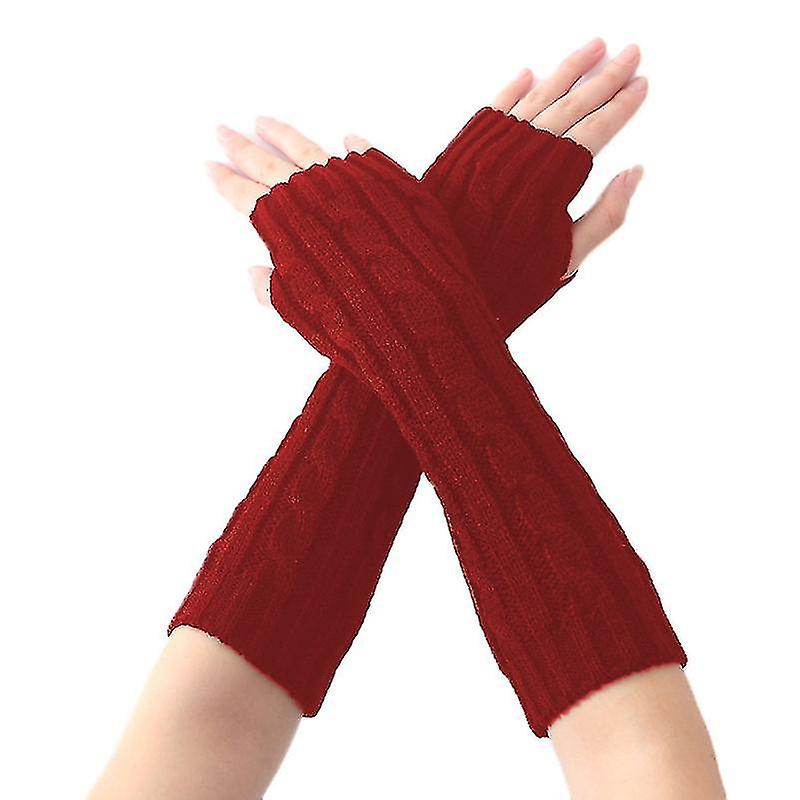 Womens Wristed Arm Warmer Knitted Wool Gloves Winter Long Fingerless Mittens