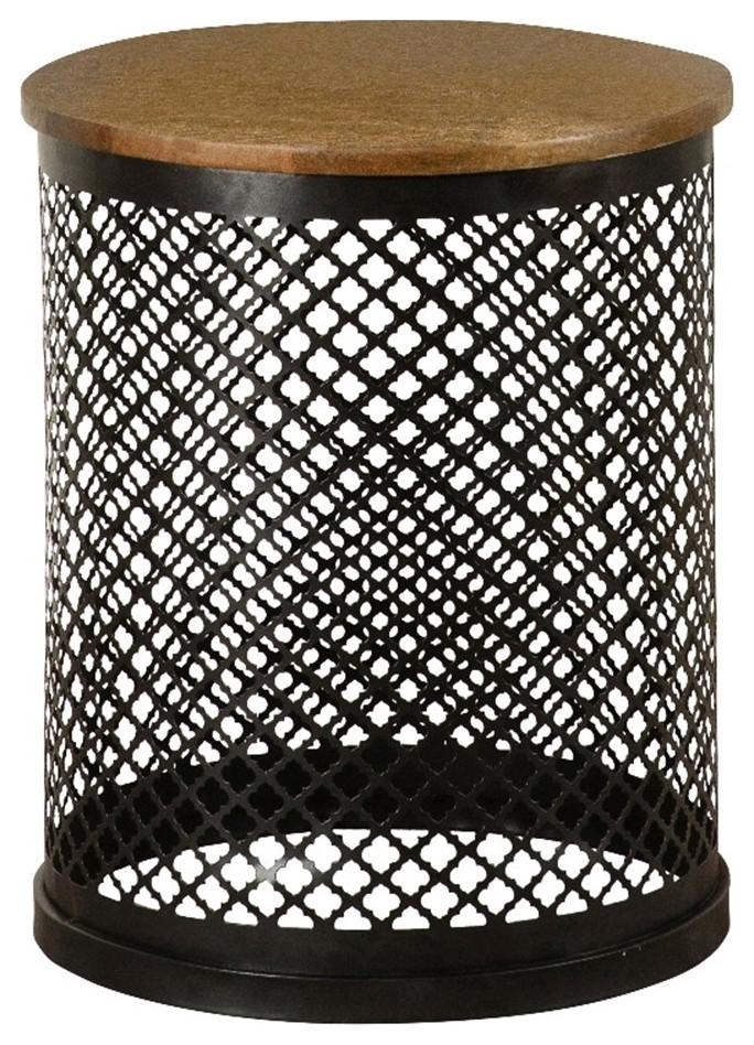 Coaster Aurora Round Contemporary Metal Drum Base Accent Table in Black/Natural   Industrial   Side Tables And End Tables   by Homesquare  Houzz