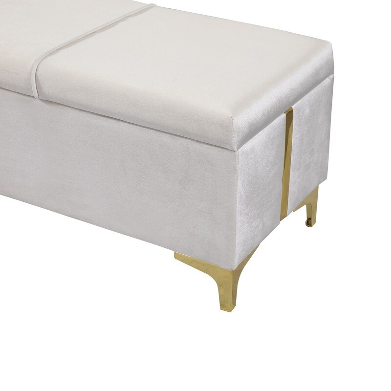 Elegant Upholstered Storage Ottoman Storage Bench with Metal Legs for Bedroom Living Room Fully Assembled Except Legs