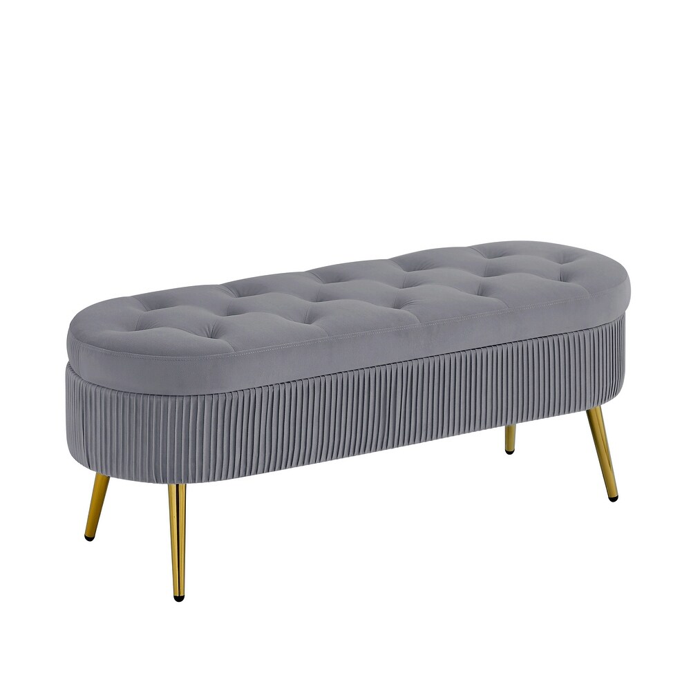 Velvet Storage Bench for Entryway Bench Soft Mat Tufted Bench Upholstered Storage Benches Footstool Ottoman End of Bed  Grey