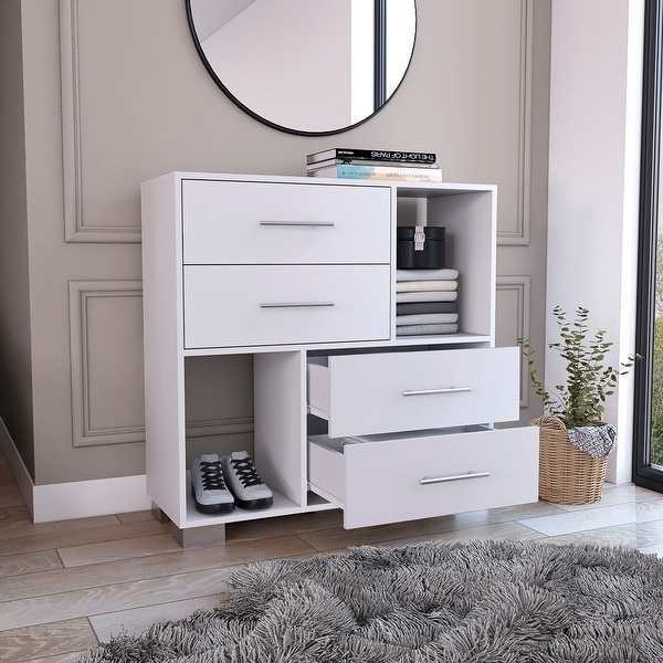 Minimalist Style 4-Drawers 2 Open Shelves Dresser Chests， Modern Storage Dressers Organizer for Living Room， Bedroom， Hallway - - 37828167