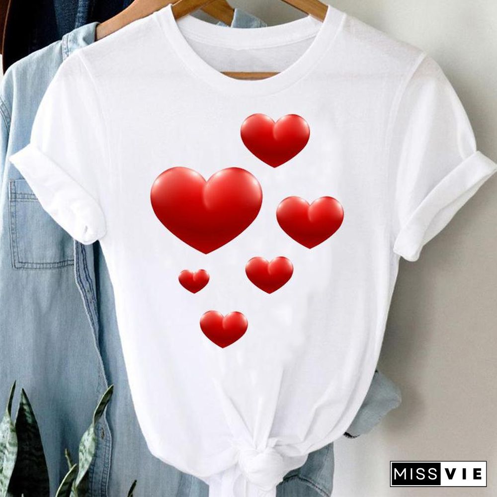 Tee Women Top Leopard Love Heart Cute Clothes Lady Casual Short Sleeve Fashion Summer Tshirt Regular Female Graphic T-Shirt