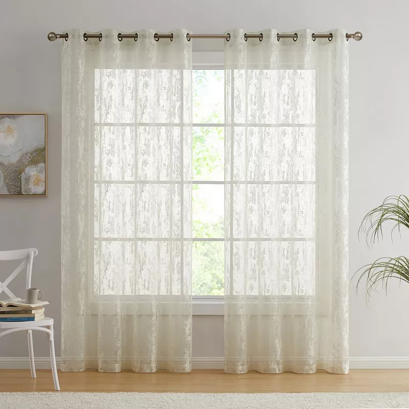 THD Crawford Modern Abstract Decorative Sheer Grommet Window Treatment Curtain Drapery Panels - Pair