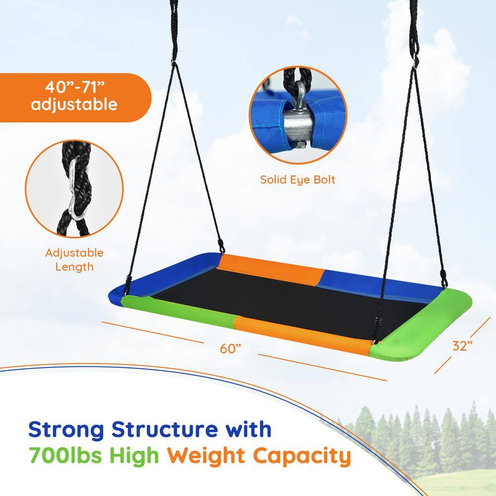 Gymax 60 in. Blue Orange and Green Kids Giant Tree Rectangle Swing 700 lbs. wAdjustable Hanging Ropes GYM08277