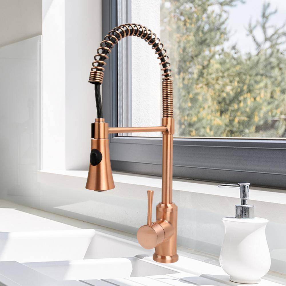 Akicon 4 in. Centerset Single-Handle Pre-Rinse Spring Pull Down Sprayer Kitchen Faucet in Copper AK566C