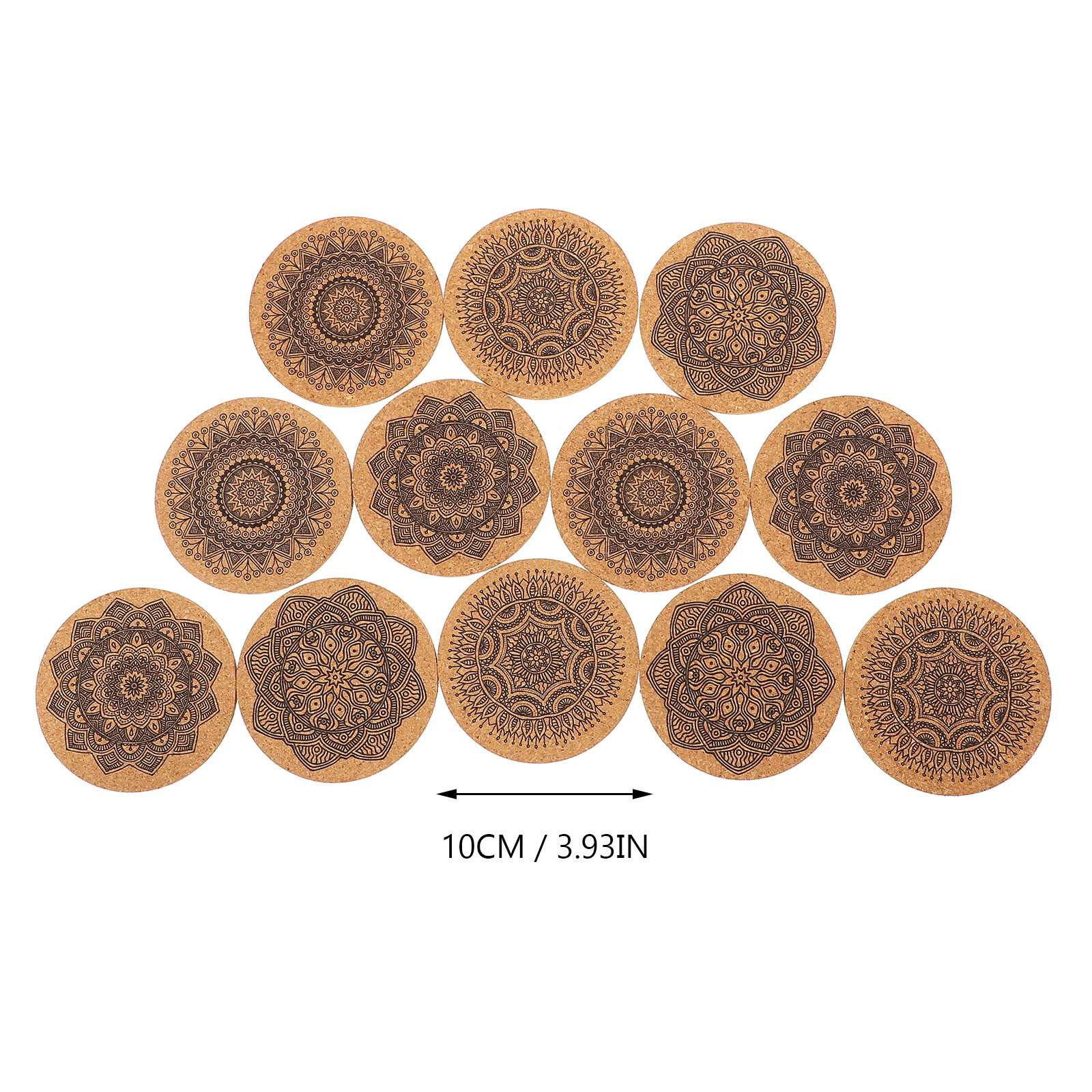 Homemaxs 1 Set Creative Nordic Mandala Design Round Shape Wooden Coasters with Rack