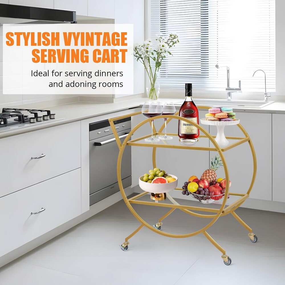 Round Bar Cart  Bar Serving Cart  Rolling Metal Wine Liquor Cart