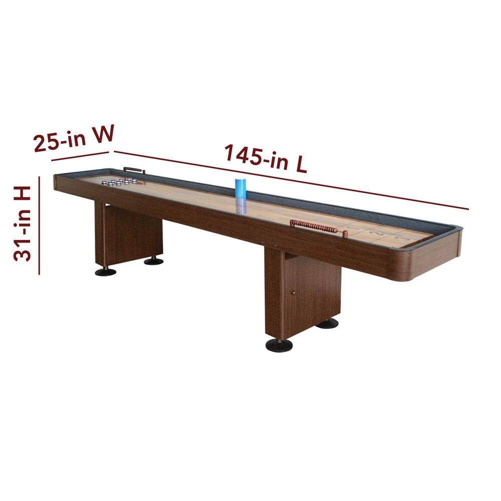 Hathaway Challenger 9 ft. Shuffleboard Table w Walnut Finish Hardwood Playfield Storage Cabinets BG1205