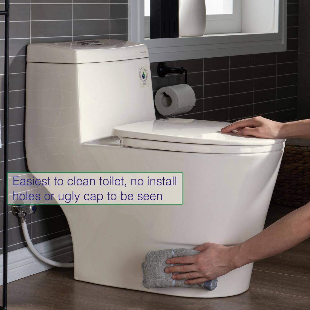 WOODBRIDGE Flora 1-Piece 1.11.6 GPF Dual Flush Elongated Comfort Height Toilet in Biscuit with Soft Closed Seat Included HB0942