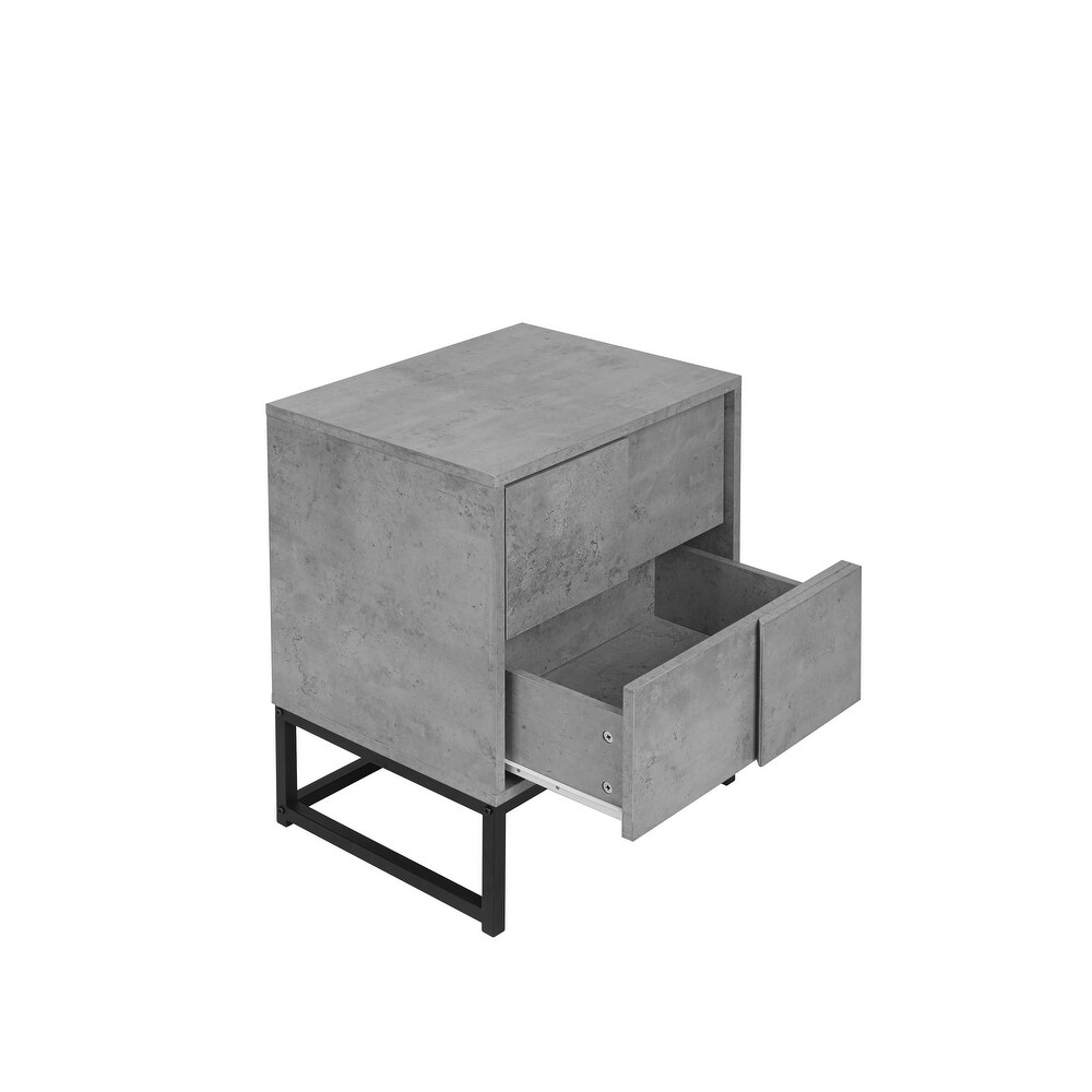 Industrial Style Geometric Design Nightstand with 2 Drawers