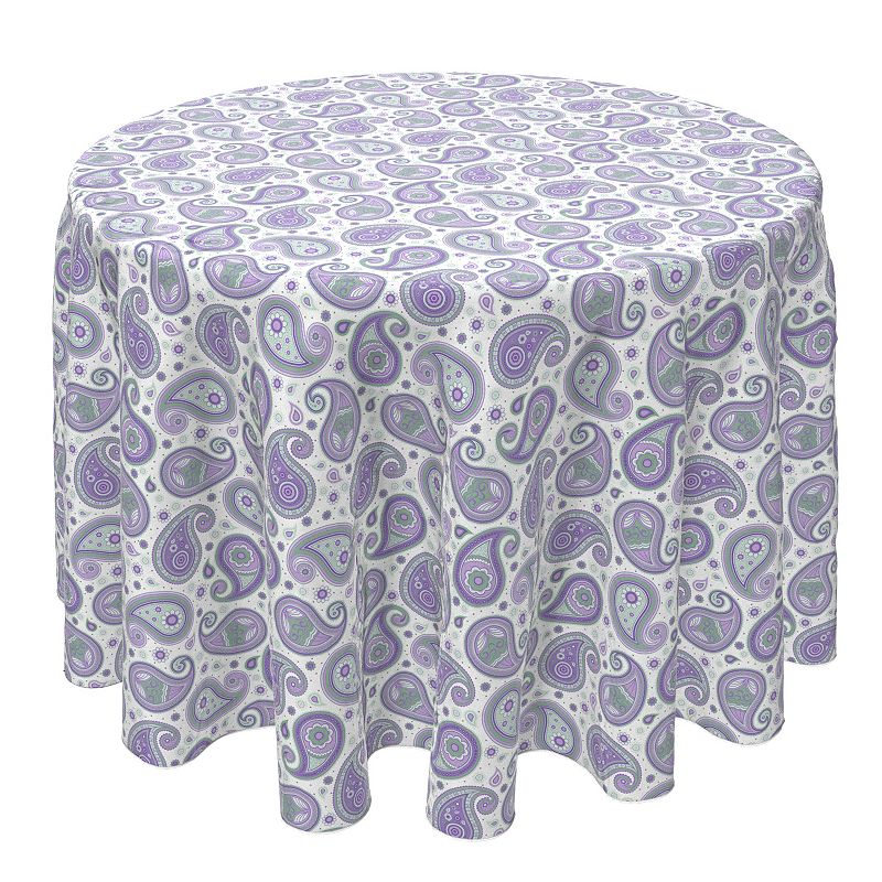 Round Tablecloth， 100% Cotton， 60 Round， Purple and Green Paisley