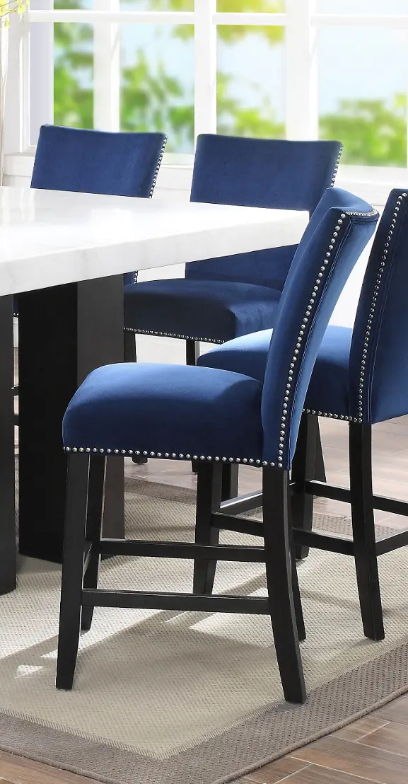 Camila Blue Velvet Counter Height Stool