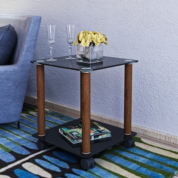 2-Tier Glass Metal Side Table with Storage Shelve