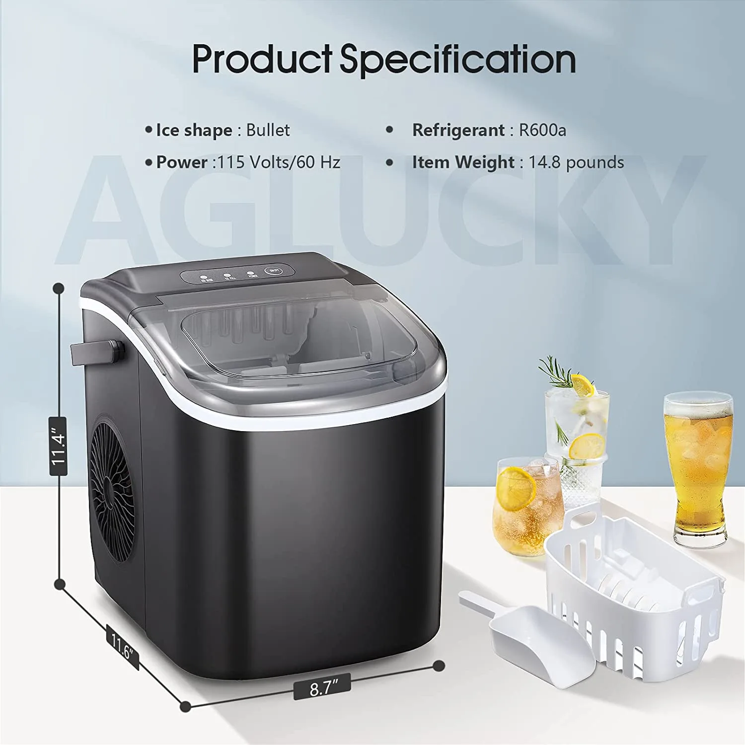 Ice Makers Countertop,Protable Ice Maker Machine with Handle,Self-Cleaning Ice Maker, 26Lbs/24H, 9 Ice Cubes Ready in 8 Mins, for Home/Office/Kitchen