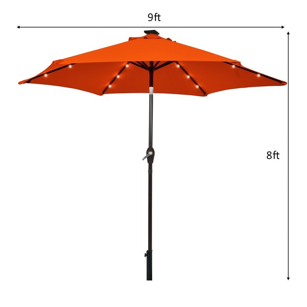 Costway 9ft Patio Solar Umbrella Led Steel Tilt With Crank