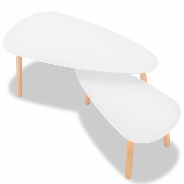 2 Pieces Coffee Table Tea Table Cocktail Table Solid Pinewood White