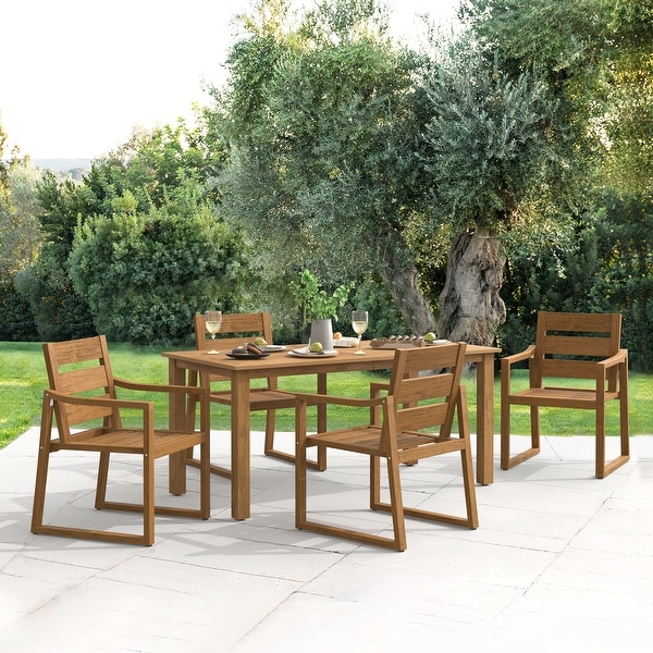 LUE BONA 5Piece HDPS Rectangular Patio Dining Set with Slatted Table Top and outdoor Armchairs