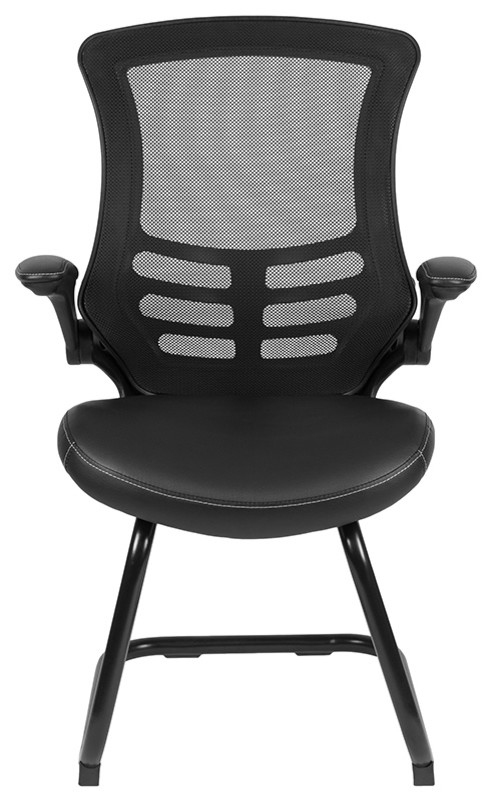 Black Mesh Sled Base Side Chair With White Stitched Leather Soft Seat   Contemporary   Armchairs And Accent Chairs   by BisonOffice  Houzz